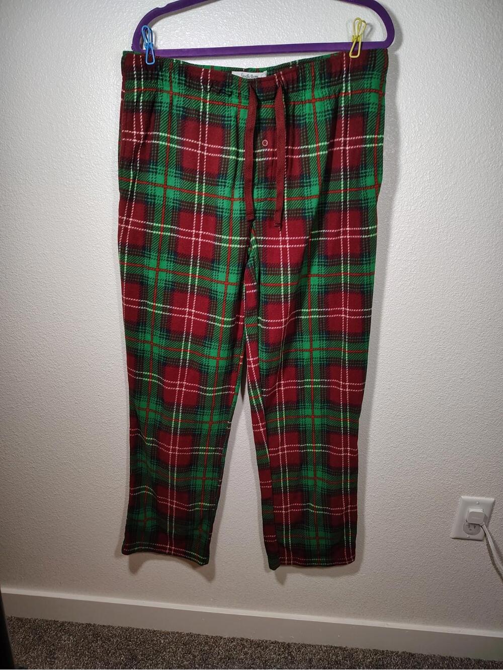 Unisex warm Christimas Holiday Red Green Plaid Pajama Pants Goodfellow Sz L